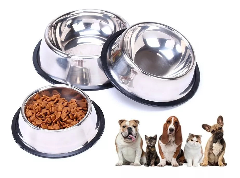 Plato de Acero Inoxidable para Perros y Gatos Antigolpes y Antifugas
