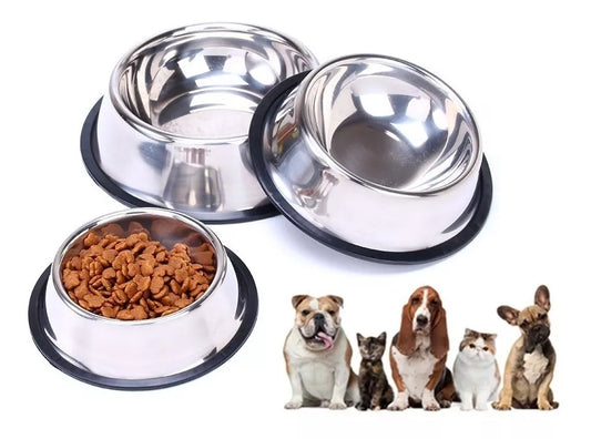 Plato de Acero Inoxidable para Perros y Gatos Antigolpes y Antifugas