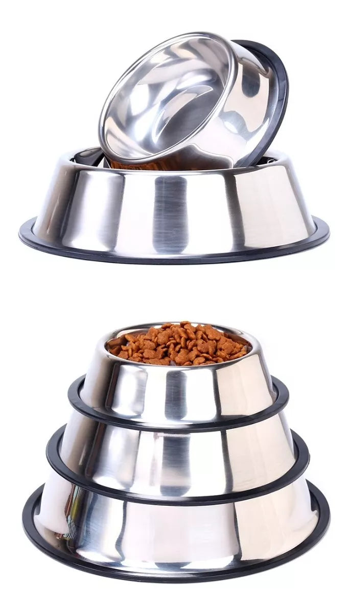 Plato de Acero Inoxidable para Perros y Gatos Antigolpes y Antifugas