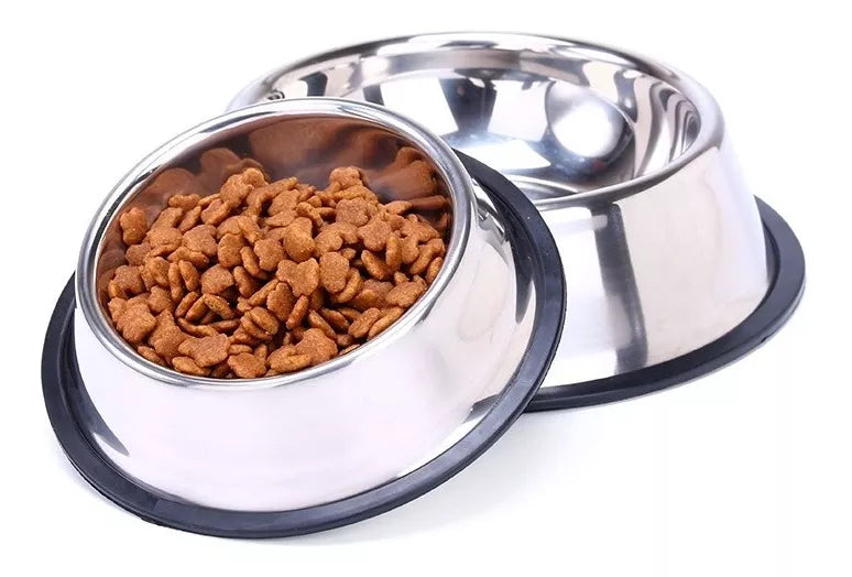 Plato de Acero Inoxidable para Perros y Gatos Antigolpes y Antifugas